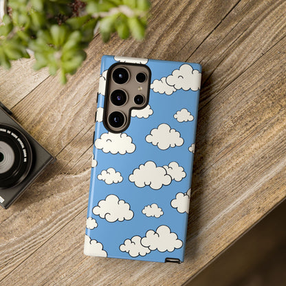 Playful cloud phone case featuring cheerful blue sky design with shock absorption
