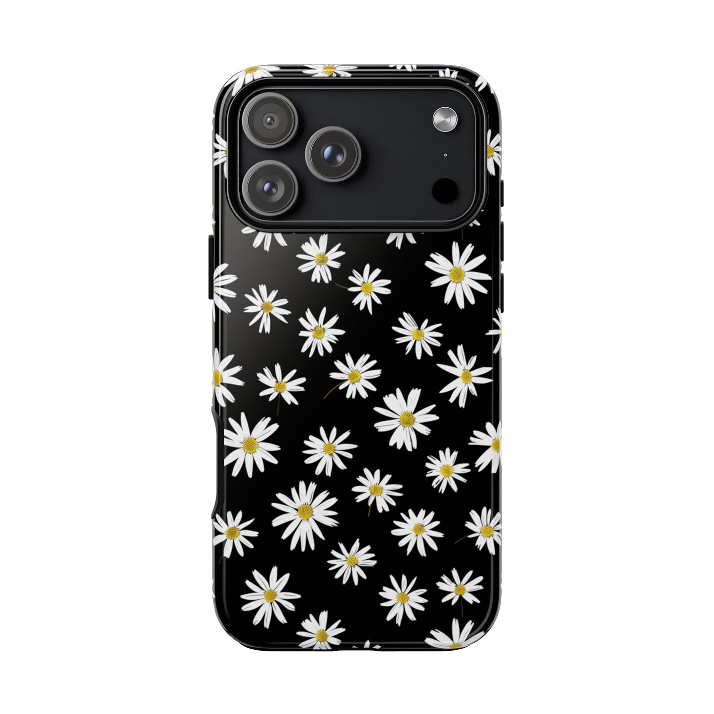 Handyhülle mit Gänseblümchenmuster – schwarze florale Schutzhülle für iPhone, Samsung Galaxy & Google Pixel