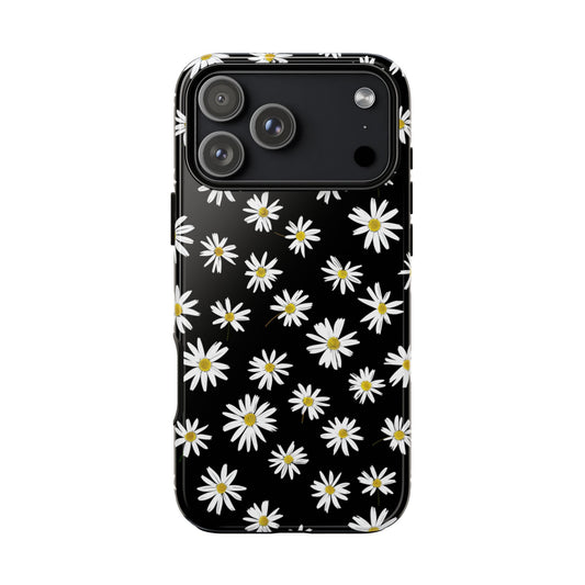Handyhülle mit Gänseblümchenmuster – schwarze florale Schutzhülle für iPhone, Samsung Galaxy & Google Pixel