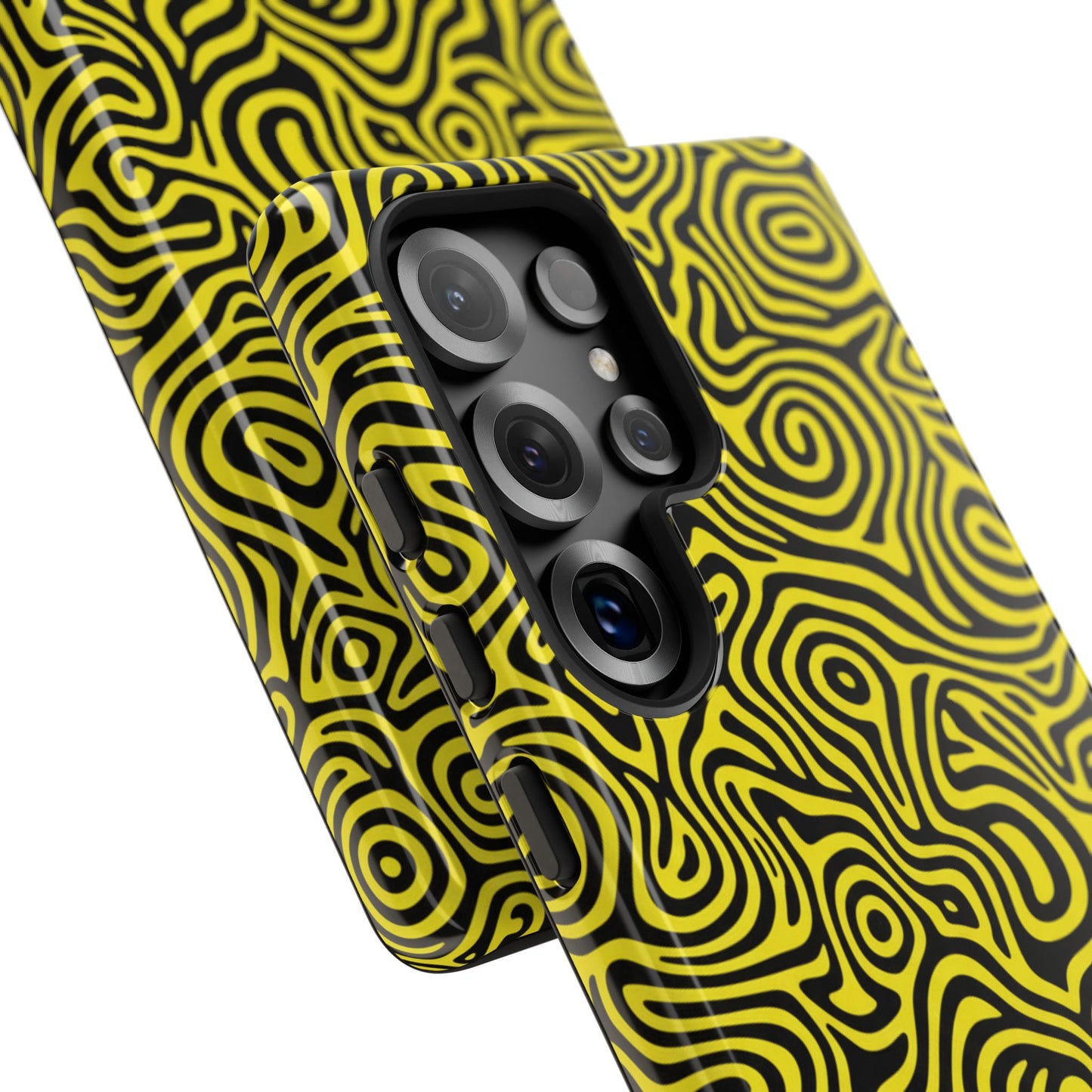 Gelb Schwarzer Abstrakter Wirbel Robuste Handyhülle - Kräftiges Psychedelisches Muster Cover für iPhone, Samsung Galaxy & Google Pixel