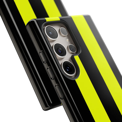 Motorsport racing stripes phone case featuring vibrant yellow and black race car design for all phone models
