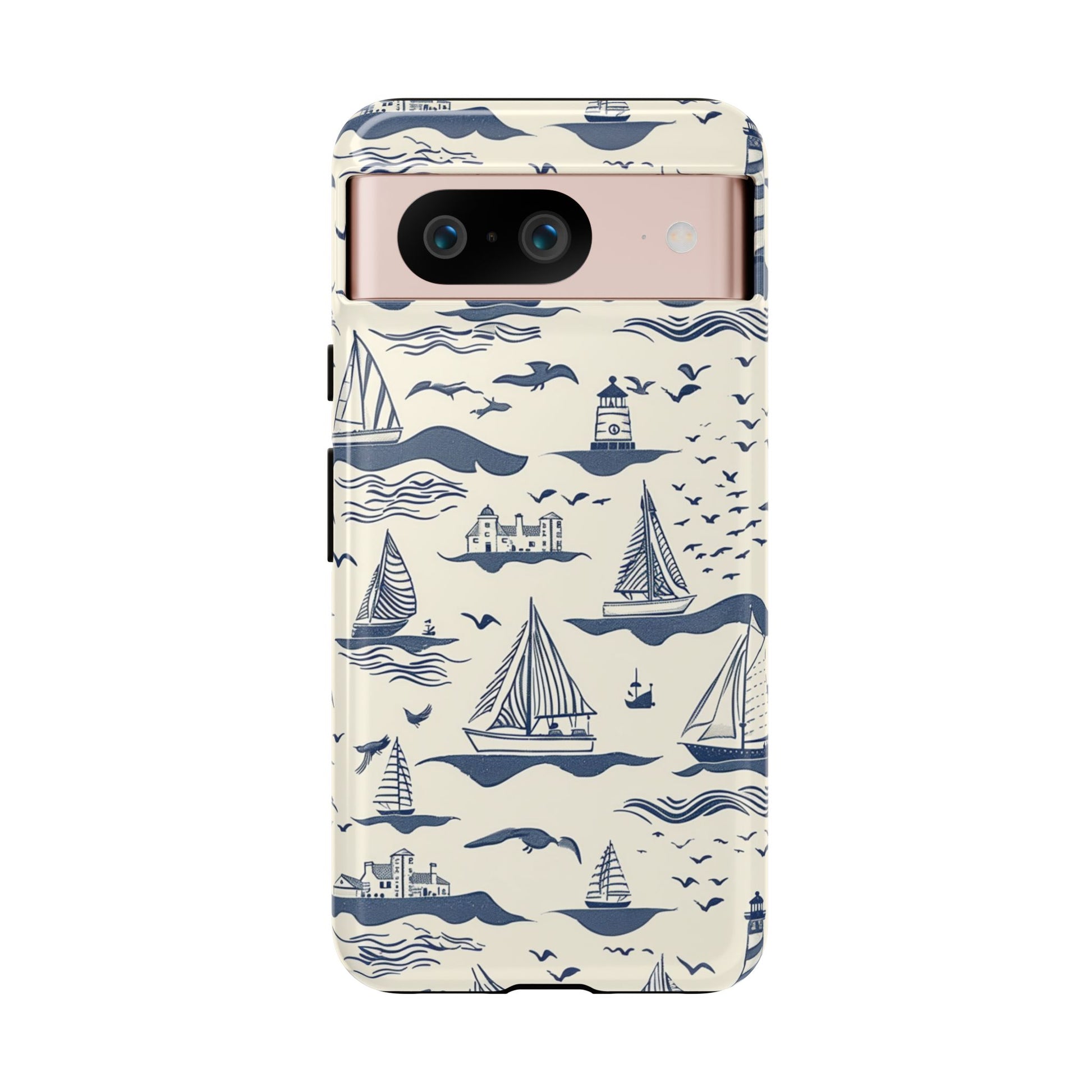 Maritime phone case with charming sailboat pattern - UV-resistant nautical artwork on protective polycarbonate shell
