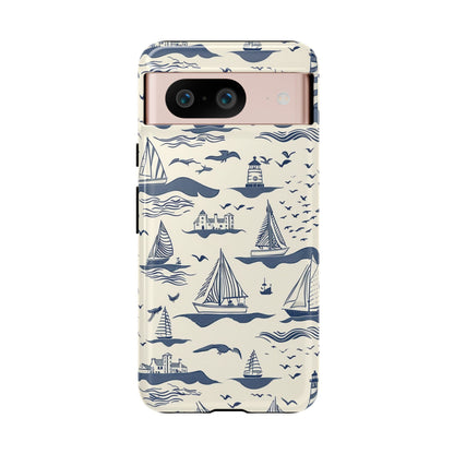 Maritime phone case with charming sailboat pattern - UV-resistant nautical artwork on protective polycarbonate shell
