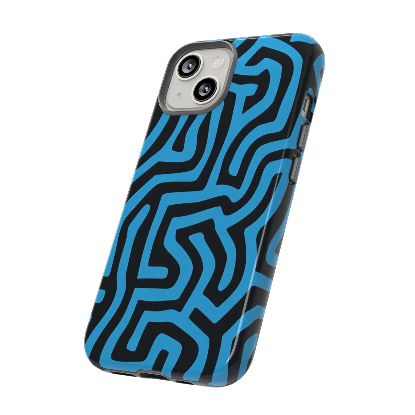 Abstrakte Labyrinth Robuste Handyhülle - Blau & Schwarz Geometrische Schutzhülle für iPhone, Samsung Galaxy & Google Pixel