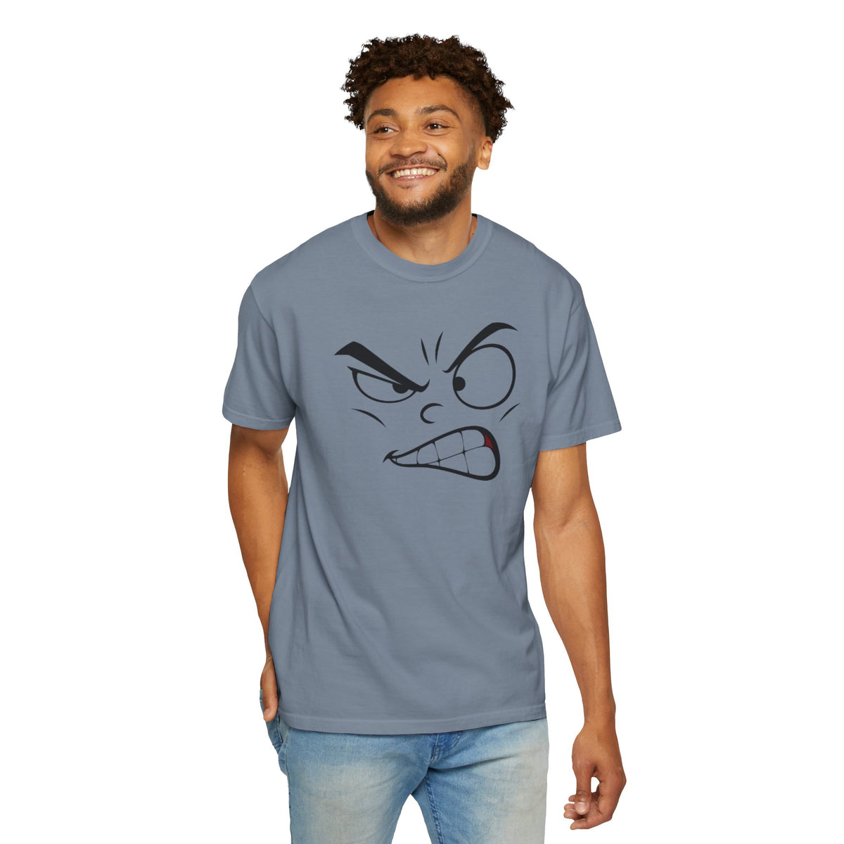 Angry Face Graphic T-Shirt – Unisex Garment-Dyed Cotton Tee