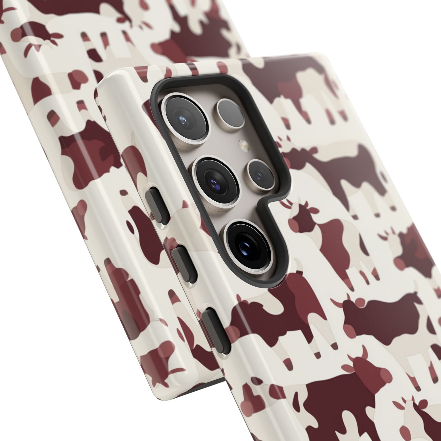 Burgundy cream cow phone case - UV-resistant print on protective polycarbonate shell

