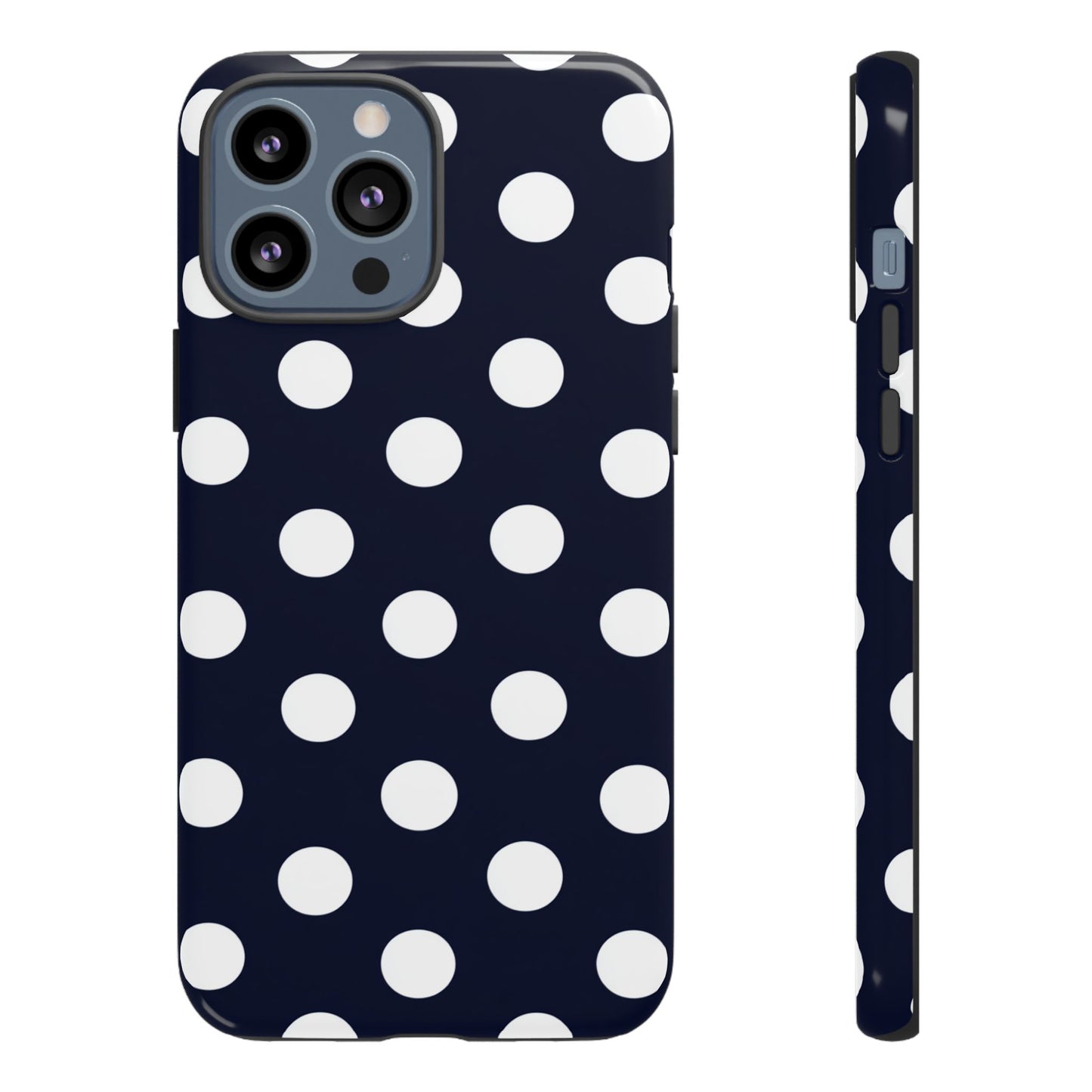 Robuste Marineblaue Polka-Dot Handyhülle – Klassische Schutzhülle mit weißen Punkten für iPhone, Samsung Galaxy & Google Pixel
