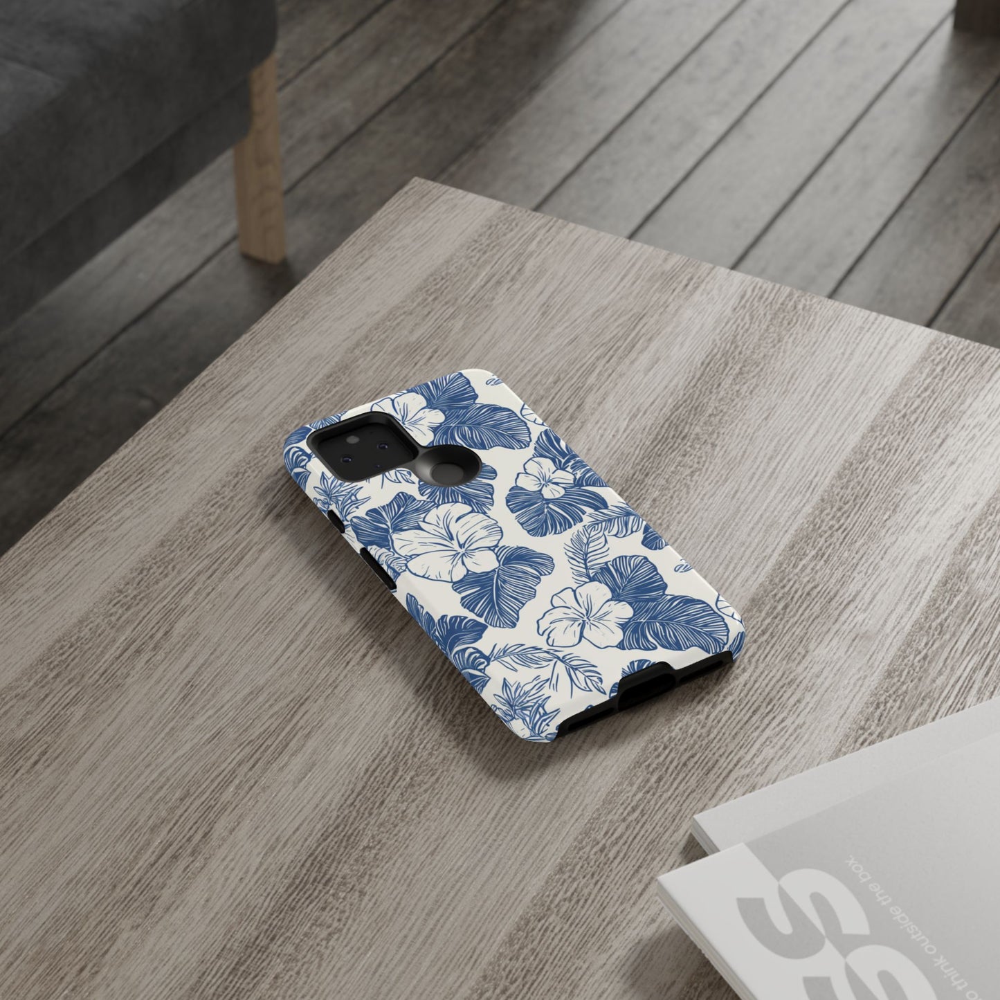 Coastal garden hibiscus tough phone case with matte or glossy finish options for wireless charging
