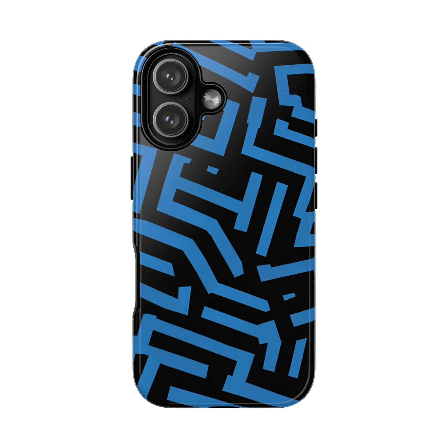 Tough protective phone case featuring bold geometric maze design
