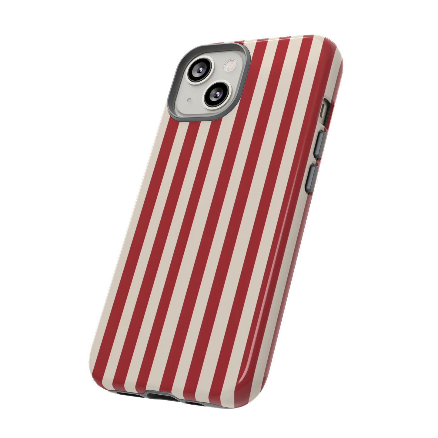 Robustes rot-cremefarbenes gestreiftes Handyhülle – Retro-Vertikalmuster-Cover für iPhone, Samsung Galaxy & Google Pixel