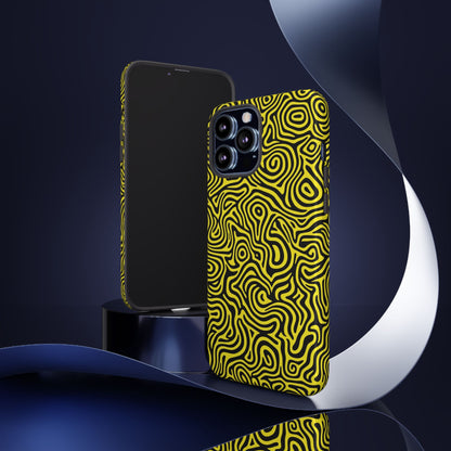 Festival lover gift idea yellow black swirl phone case compatible with iPhone 17 Samsung Galaxy S25 Google Pixel 9
