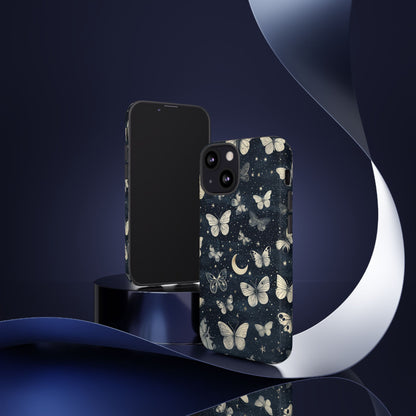 Funda protectora resistente con diseño de mariposa y luna - Diseño floral de cielo nocturno para iPhone, Samsung Galaxy y Google Pixel