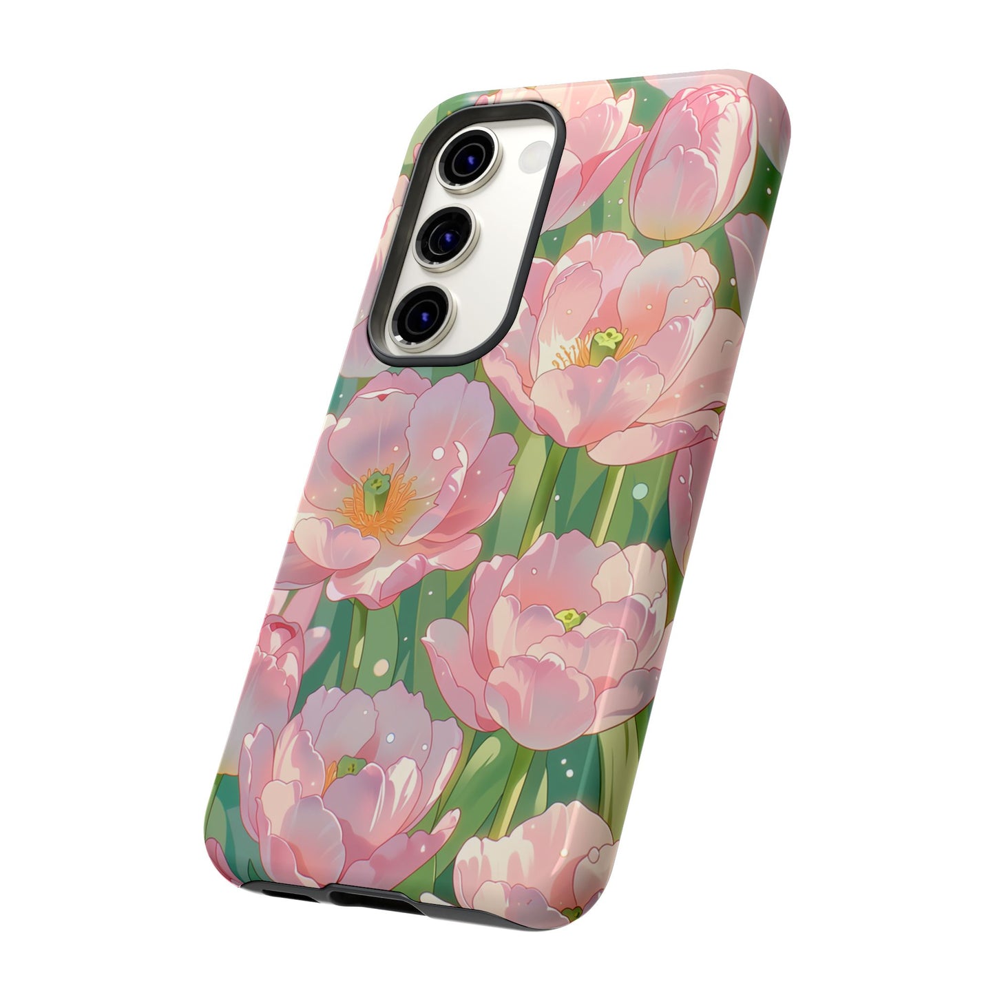 Floral Tulip Tough Phone Case - Pink Spring Blossom Watercolor Pattern Cover for iPhone, Samsung Galaxy & Google Pixel
