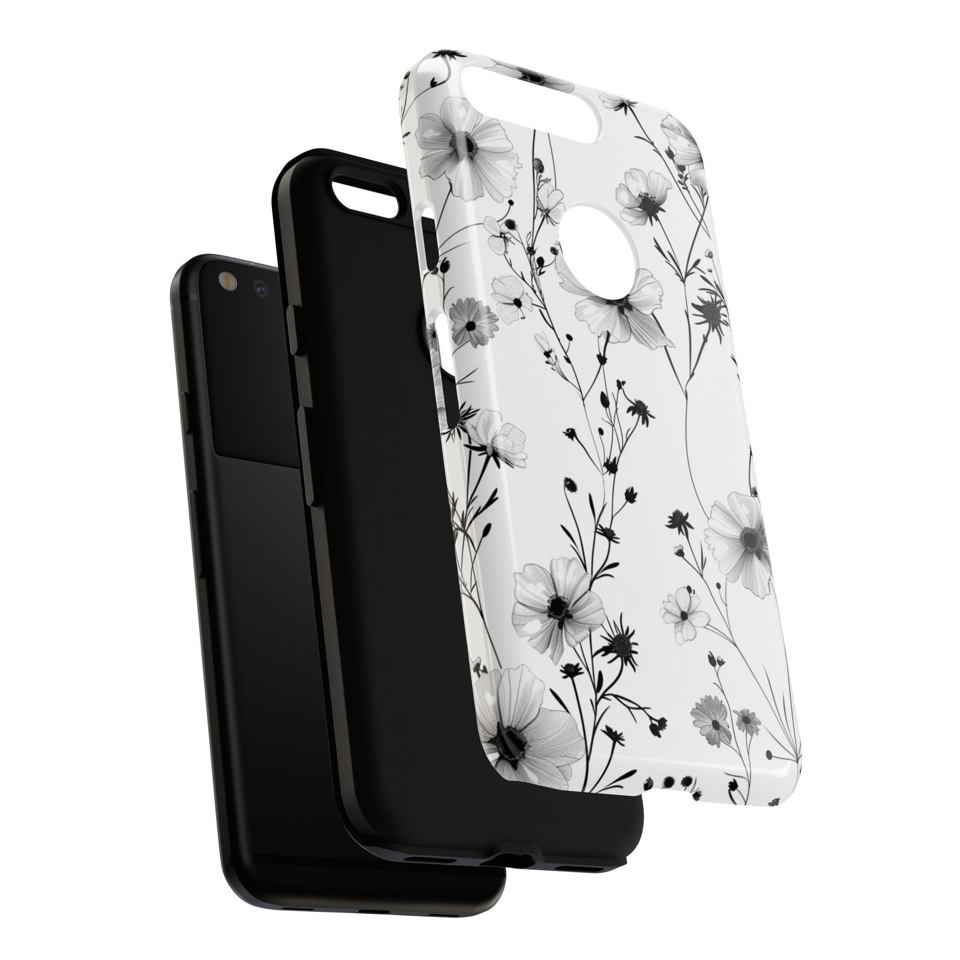 Floral Phone Case - Monochrome Botanical Pattern
