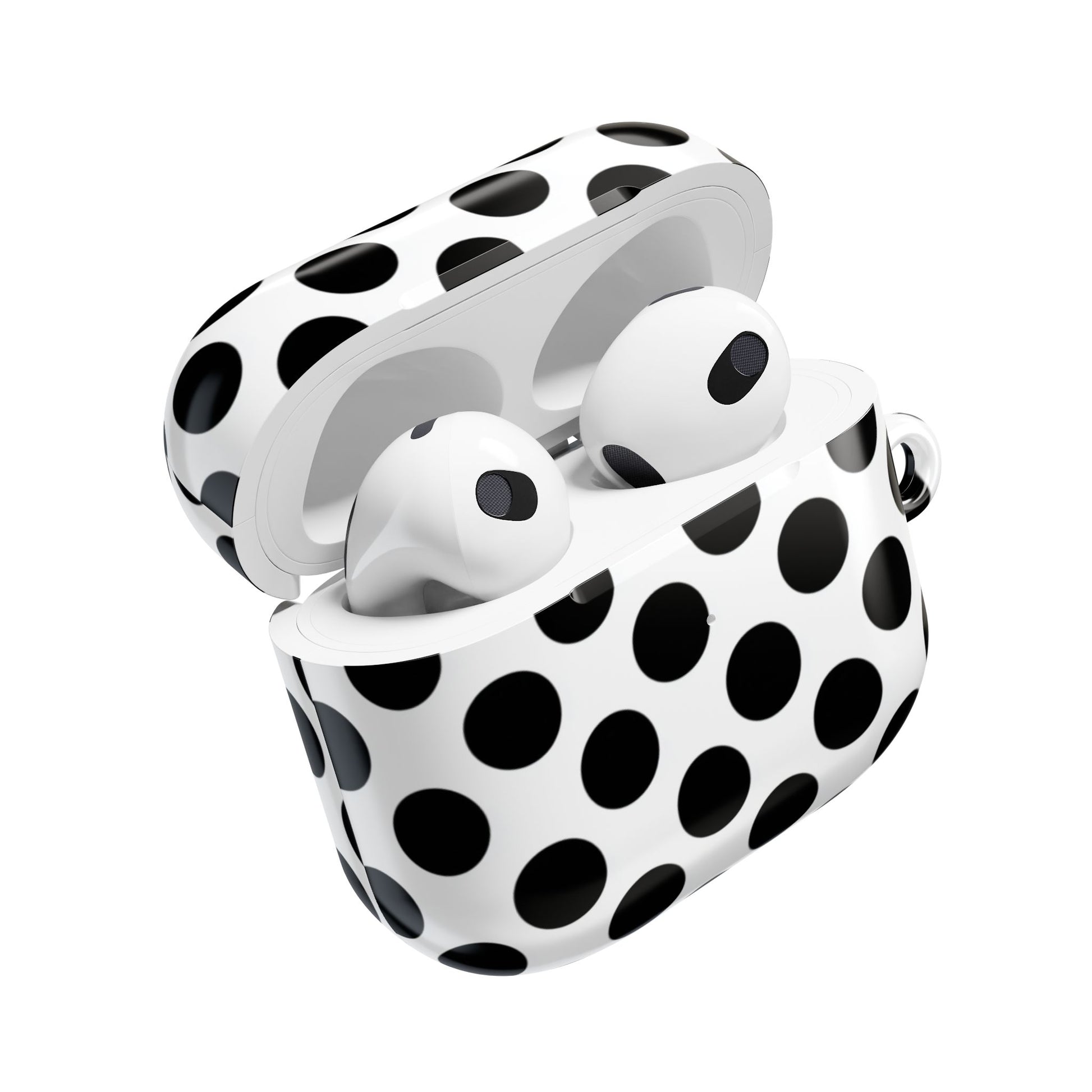 Black and white polka dot AirPods Gen 3 case – graphic dot design with carabiner clip
