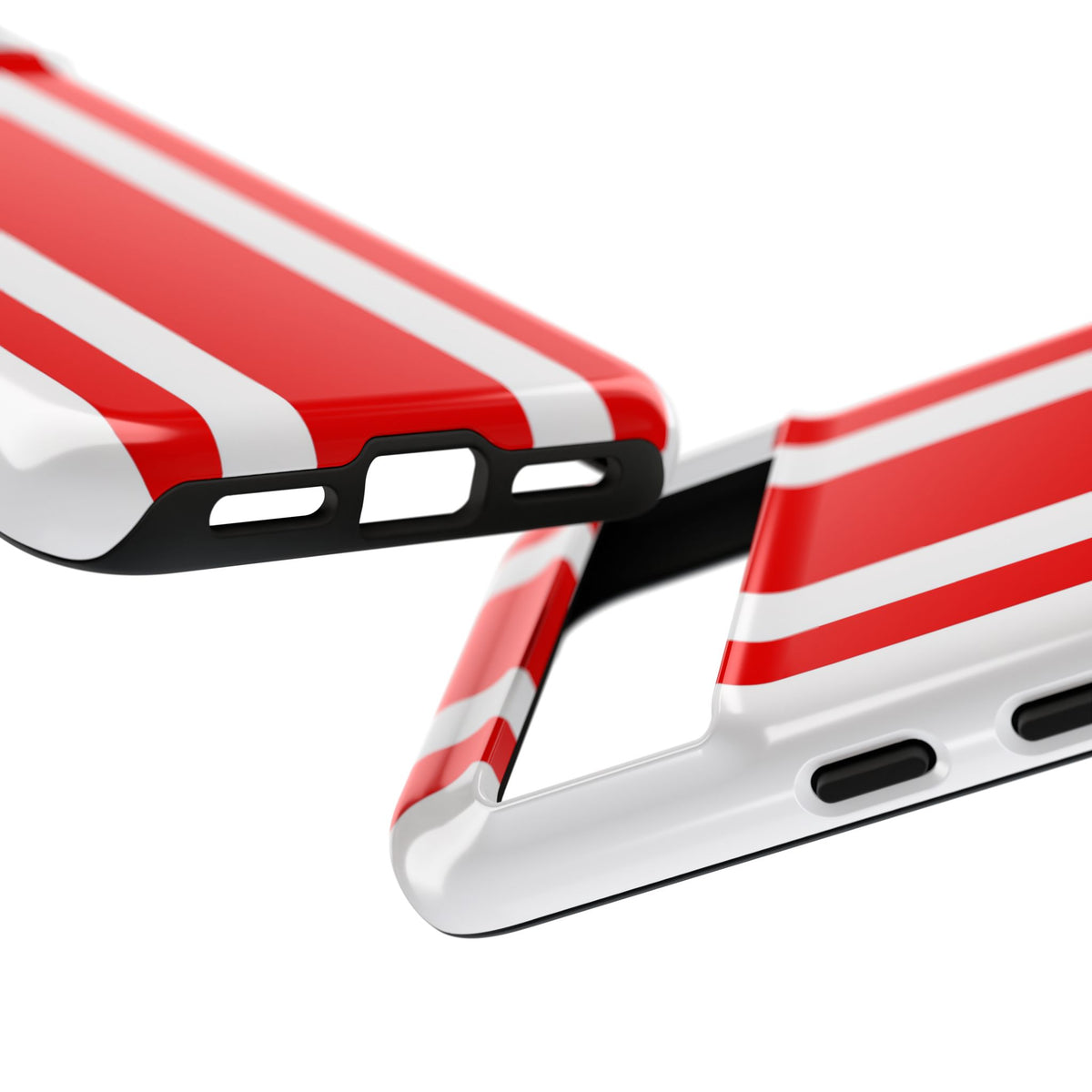 Coque de téléphone résistante à rayures rouges et blanches style course automobile - Motif à rayures verticales audacieuses pour iPhone, Samsung Galaxy et Google Pixel