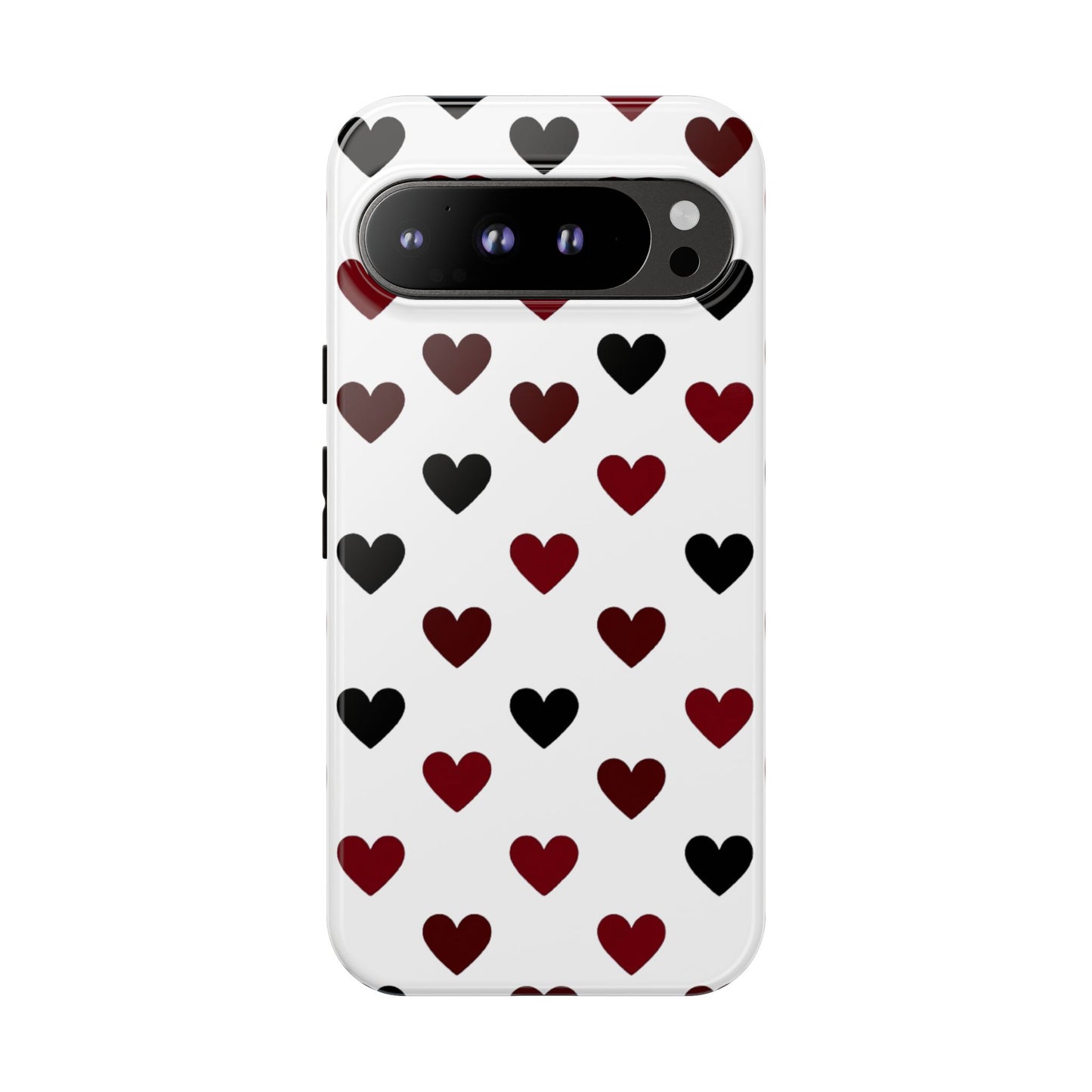 Robuste Handyhülle mit Herzmuster – Schutzhülle mit rot-schwarzem Herz-Design für iPhone, Samsung Galaxy & Google Pixel