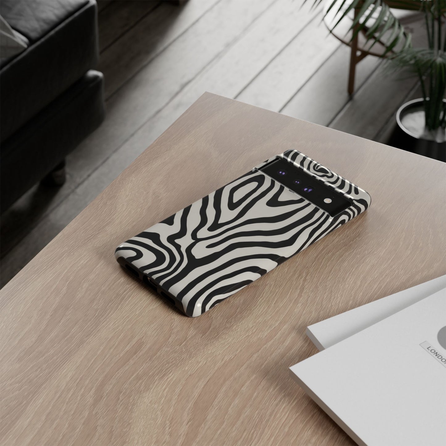 Black white animal print phone case - striking zebra swirls with premium quality made in South Korea
