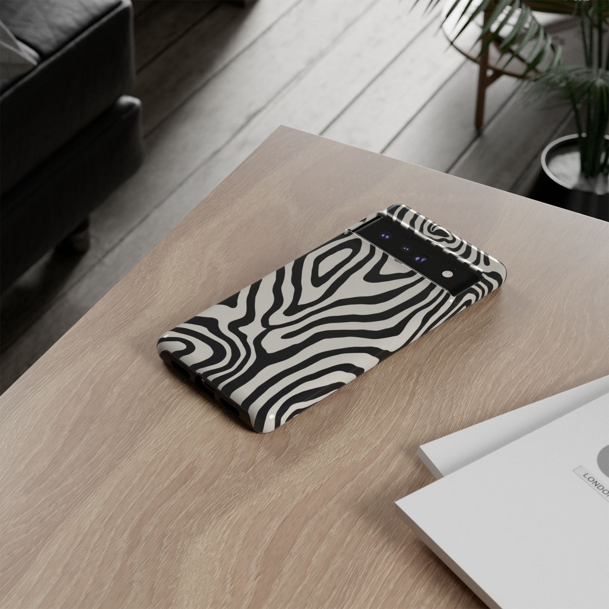 Black white animal print phone case - striking zebra swirls with premium quality made in South Korea
