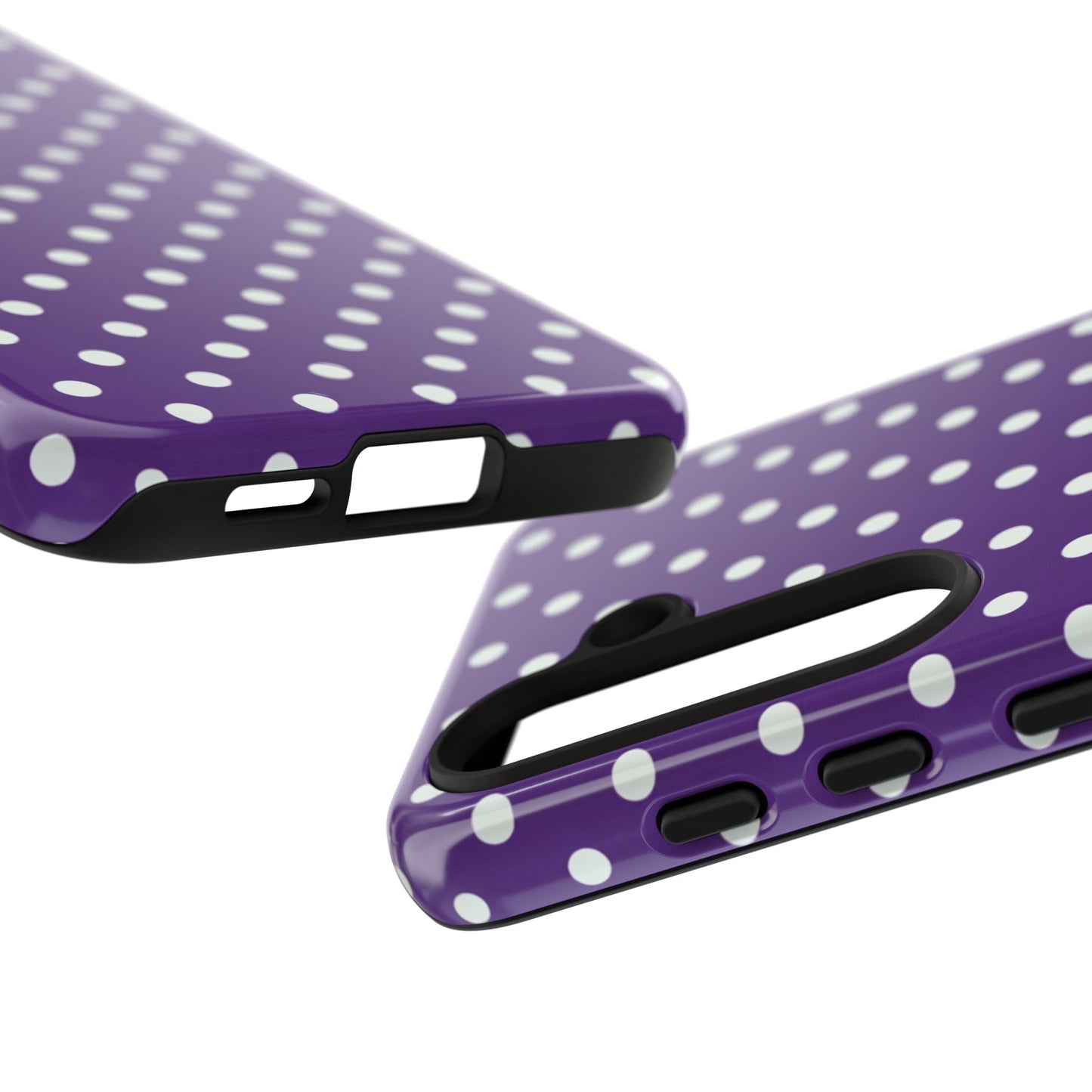 Feminine purple polka dot tough phone case - vintage violet design with shock absorption for Samsung Galaxy S26 Ultra and iPhone
