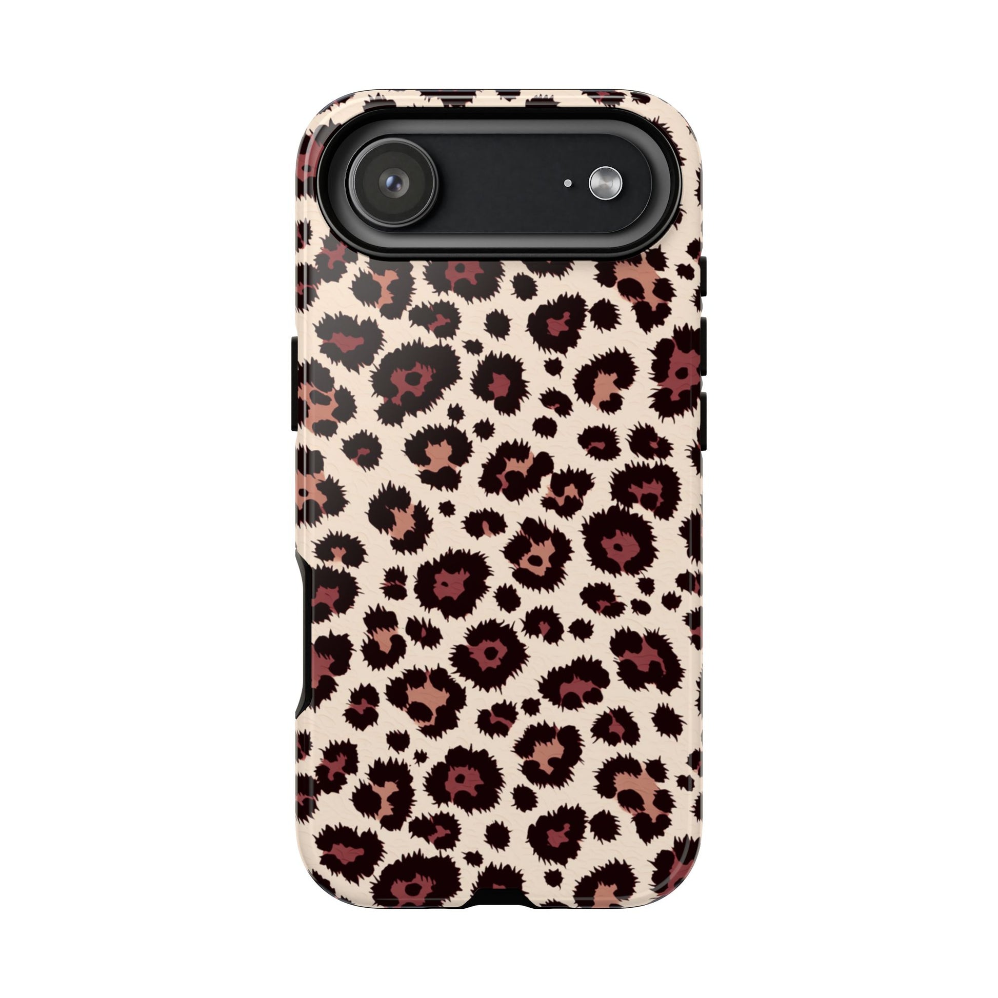 Leopard print tough phone case with dual layer protection for iPhone Samsung Galaxy Google Pixel
