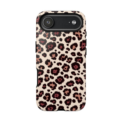 Leopard print tough phone case with dual layer protection for iPhone Samsung Galaxy Google Pixel
