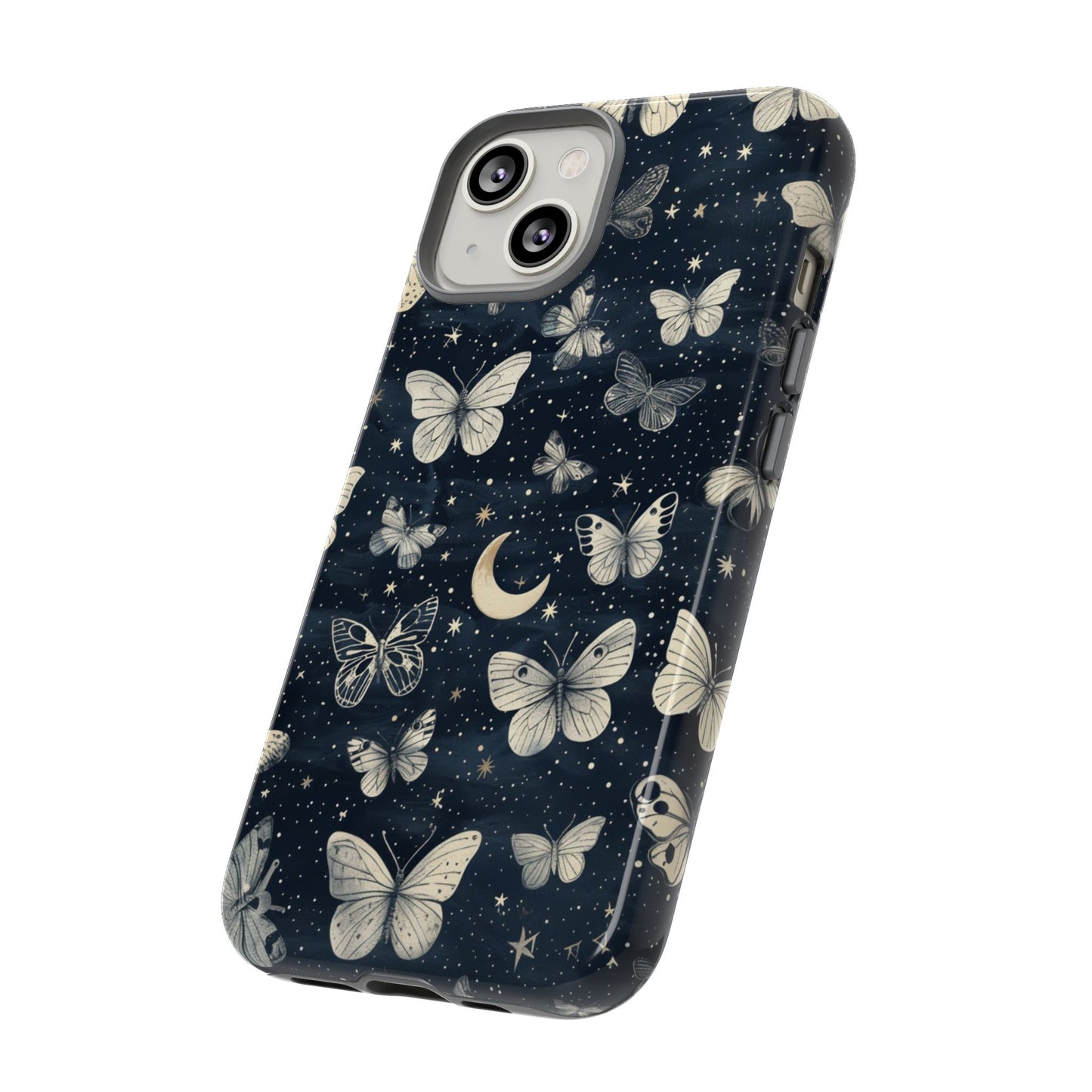 Funda protectora resistente con diseño de mariposa y luna - Diseño floral de cielo nocturno para iPhone, Samsung Galaxy y Google Pixel