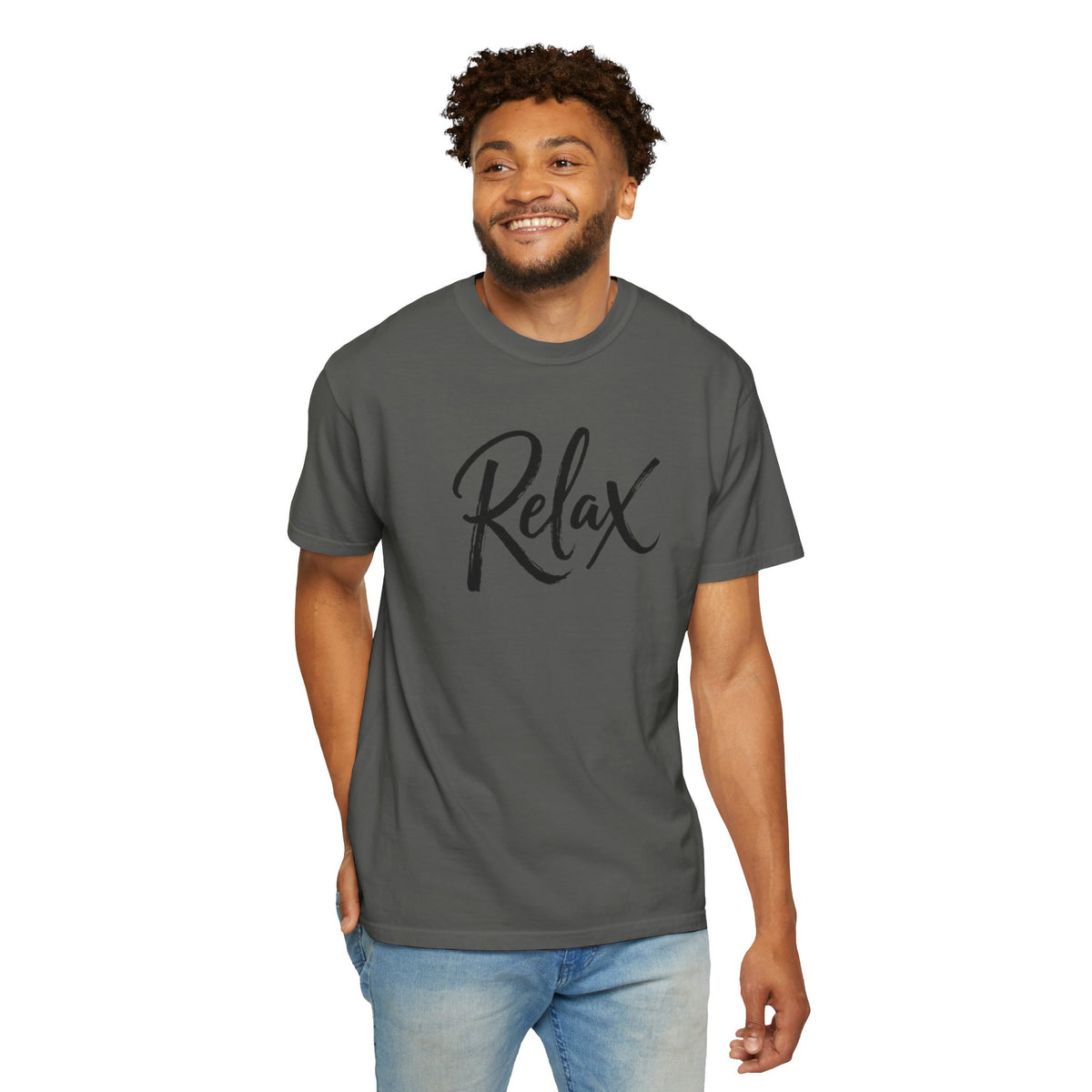 Relax Script T-Shirt – Garment-Dyed Graphic Tee for Women & Men