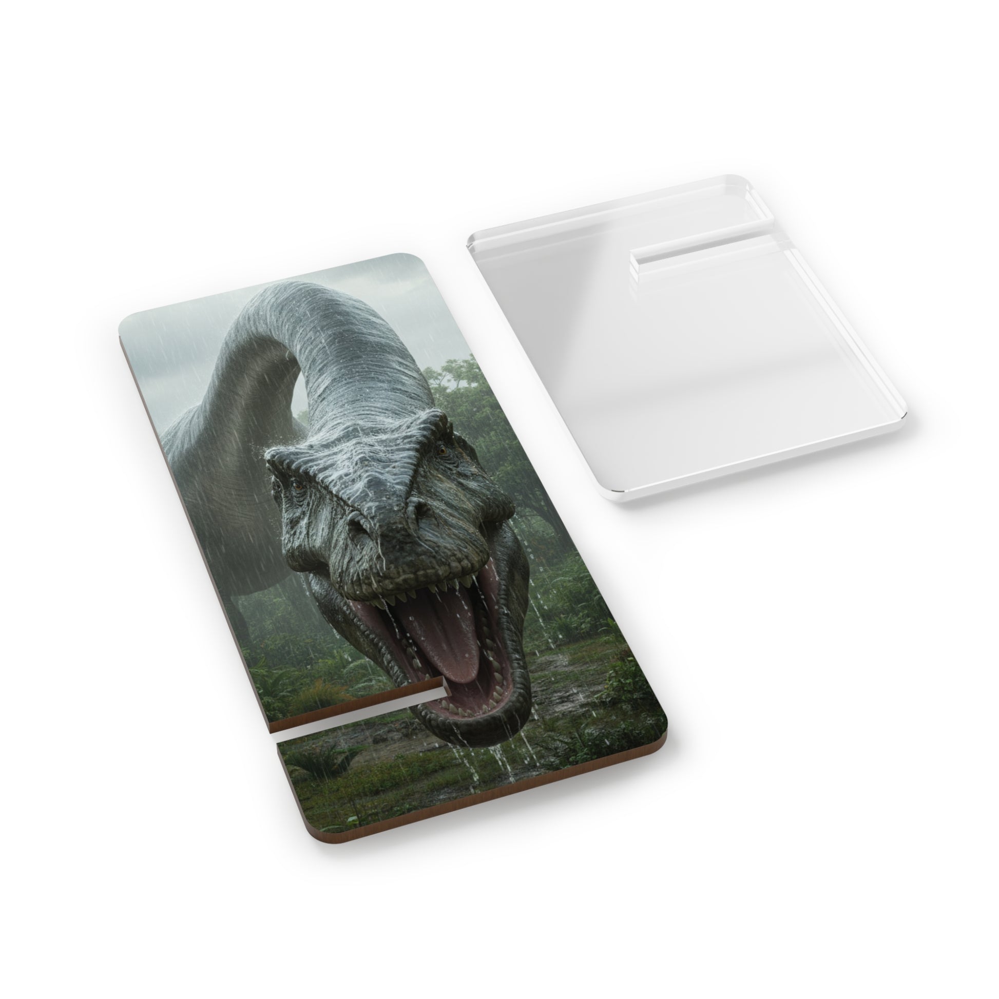 Dinosaur Phone Stand - Brontosaurus in Prehistoric Green Landscape
