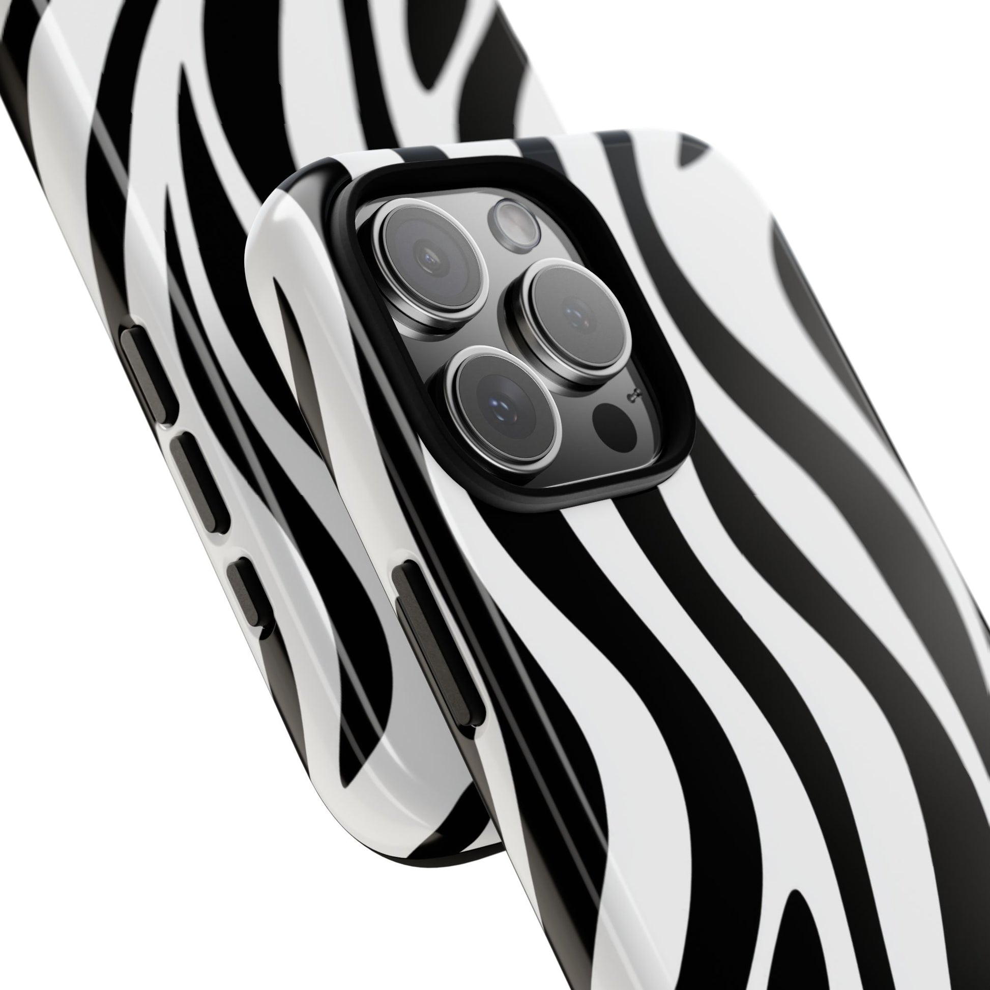 Black and white zebra tough phone case - Striking animal print design with wireless charging support
