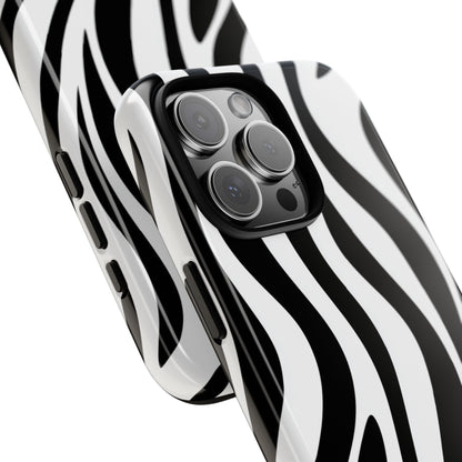 Black and white zebra tough phone case - Striking animal print design with wireless charging support
