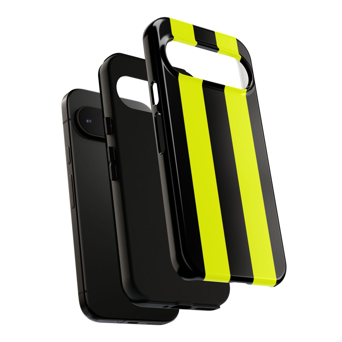Coque de téléphone résistante à rayures de course jaunes et noires - Motif voiture de course automobile pour iPhone, Samsung Galaxy et Google Pixel
