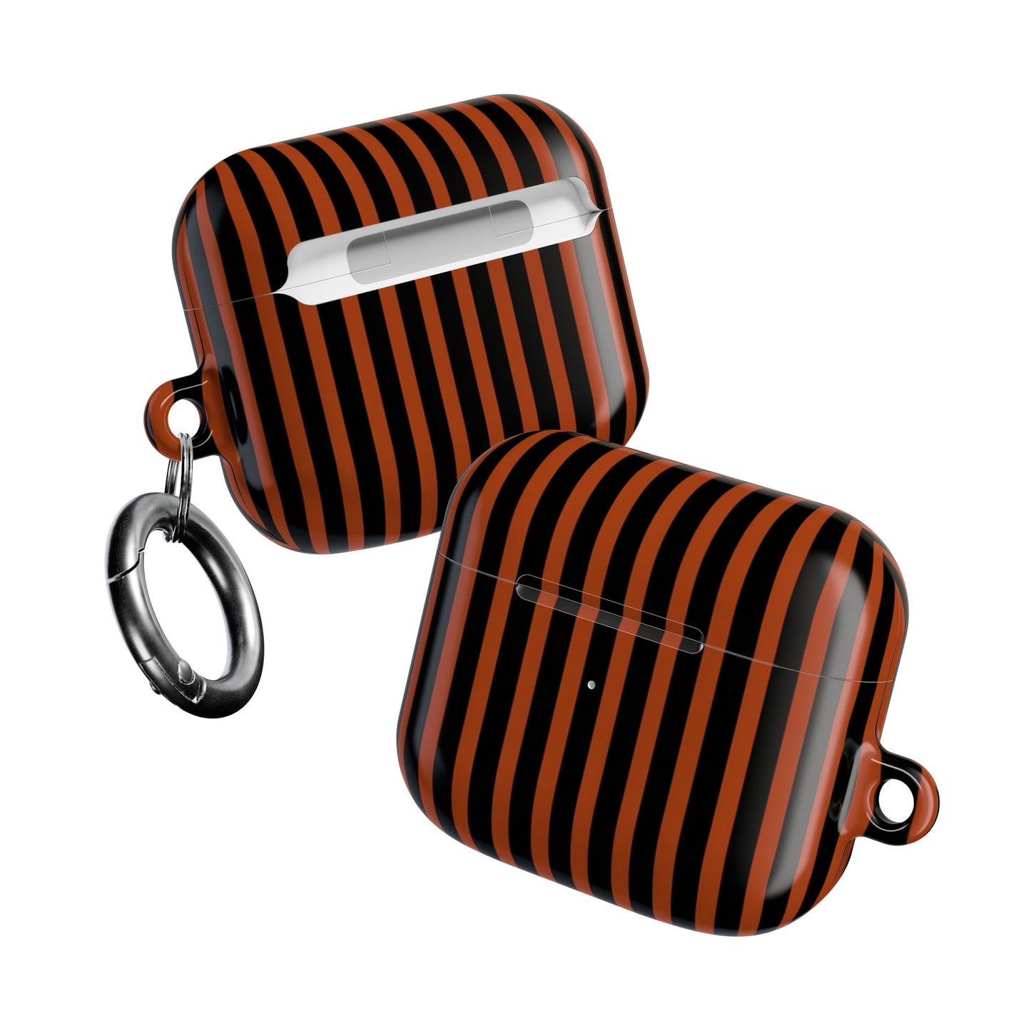 Gestreifte orange-schwarze AirPod-Hülle – Schutzhülle im Halloween-Stil