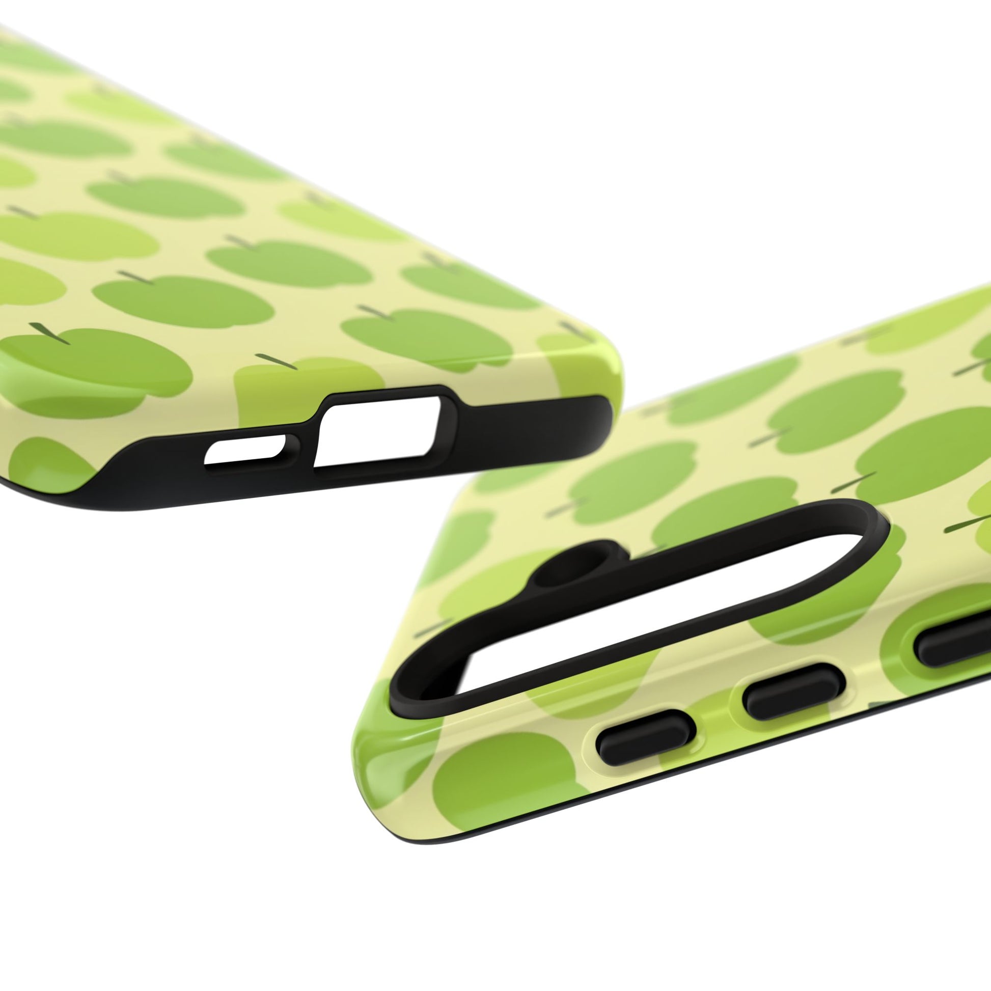 Green apple pattern protective iPhone case – fade-resistant fruit print wireless charging compatible
