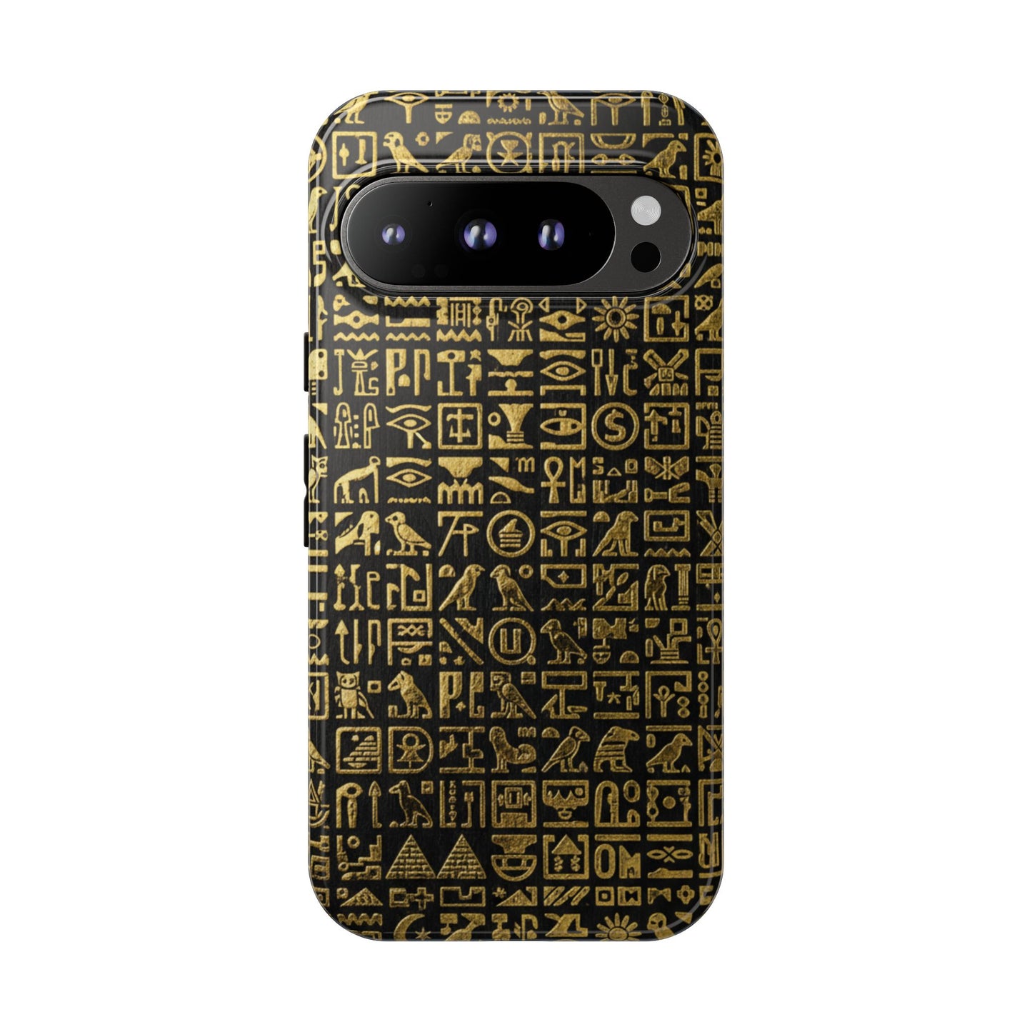 Ägyptische Hieroglyphen-Handyhülle – Schwarz-goldenes antikes Symbolmuster für iPhone, Samsung Galaxy & Google Pixel