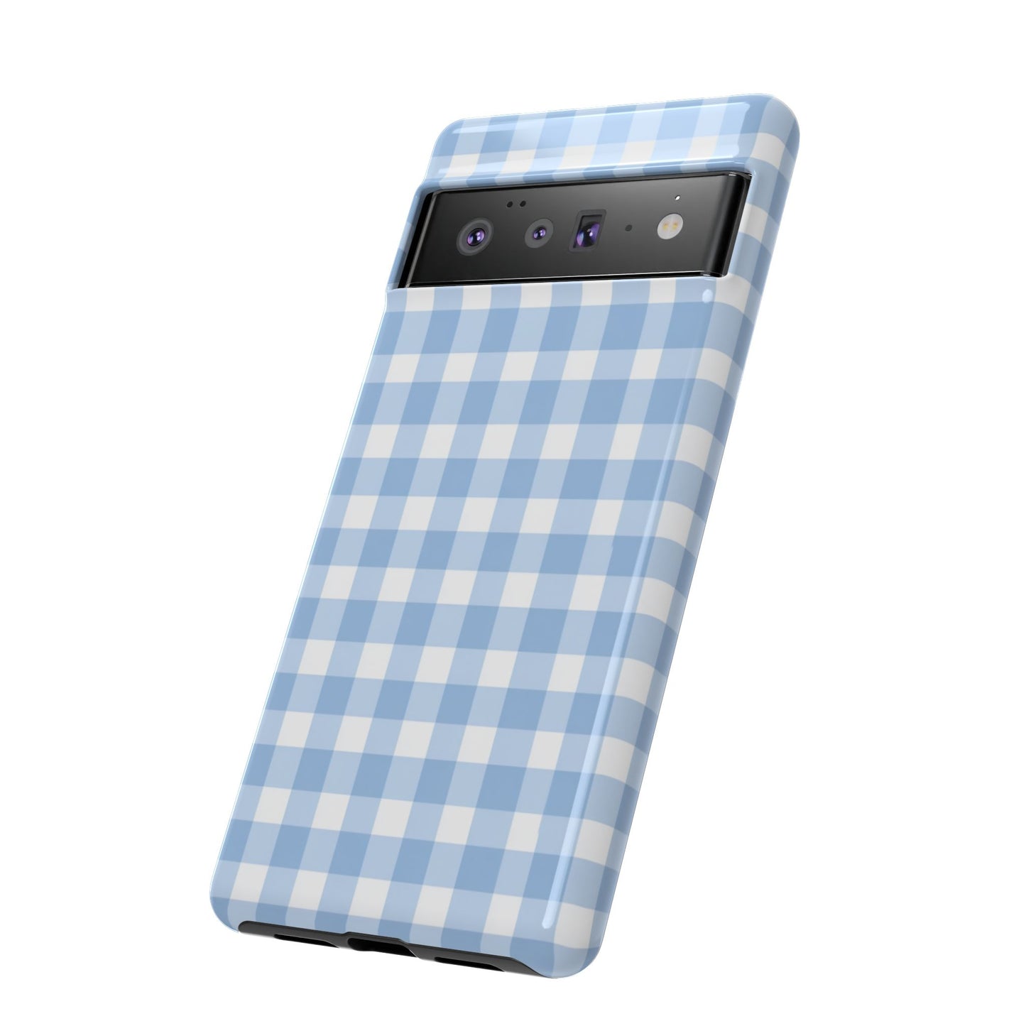 Robuste Handyhülle aus blauem Gingham-Stoff – Kariertes Muster für iPhone, Samsung Galaxy & Google Pixel