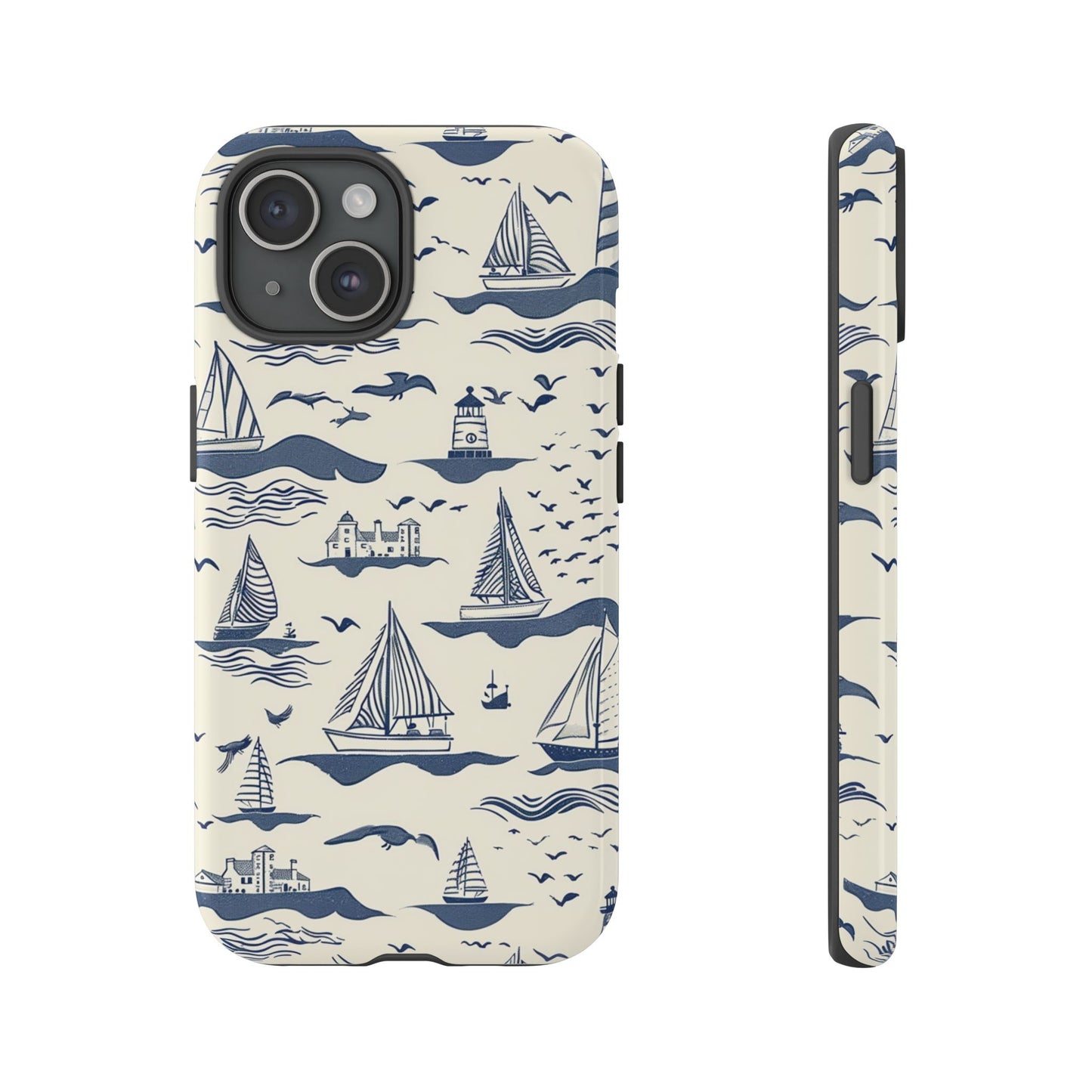 Funda resistente con diseño de veleros náuticos - Diseño de faro azul junto al mar para iPhone, Samsung Galaxy y Google Pixel