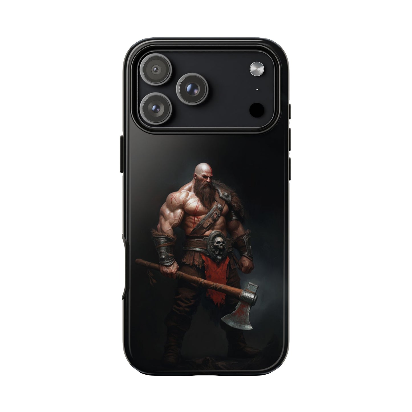 Gaming phone case with powerful Viking warrior illustration - Slim profile tough case for iPhone 17-8, Samsung S26-S24, Google Pixel
