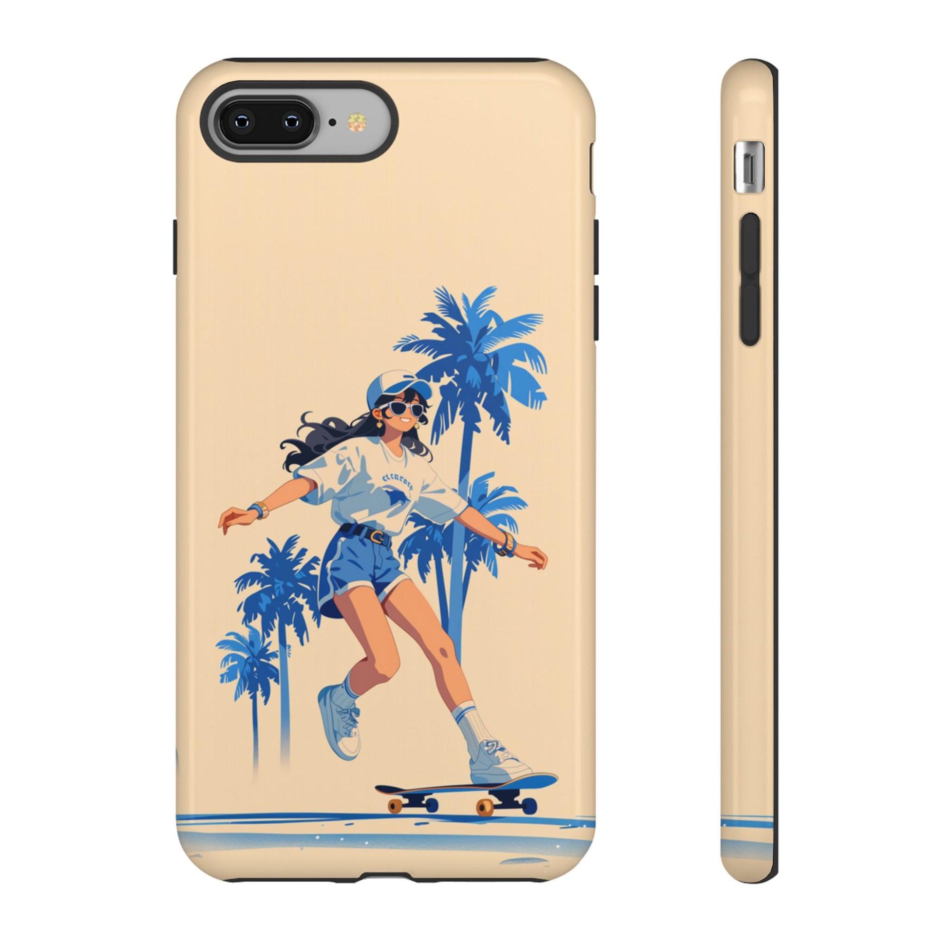 Pastel skater phone case - Nostalgic summer design with wireless charging compatibility
