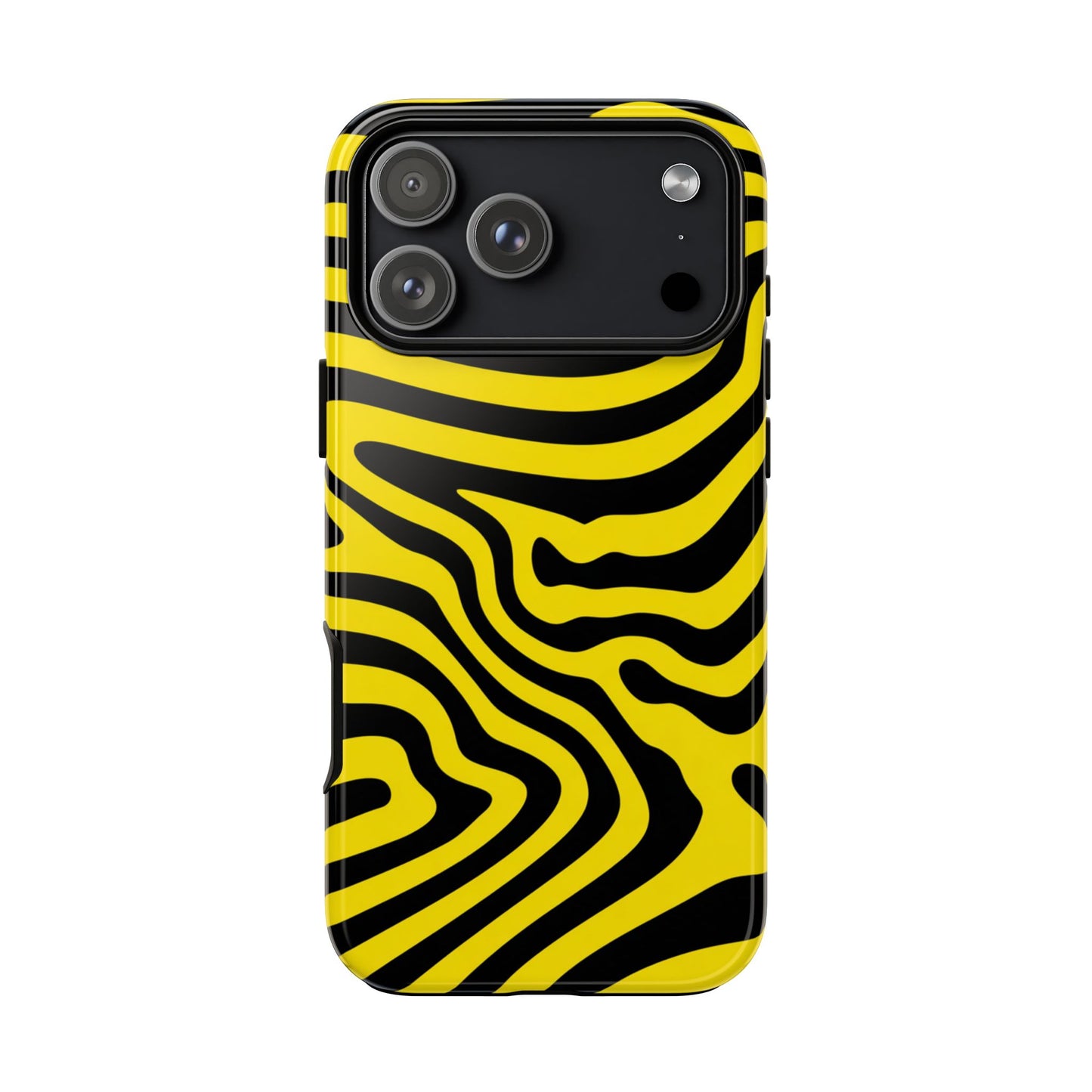 Robuste Handyhülle mit Op-Art-Wellenlinien – psychedelisches gelb-schwarzes Groovy-Muster für iPhone, Samsung Galaxy & Google Pixel