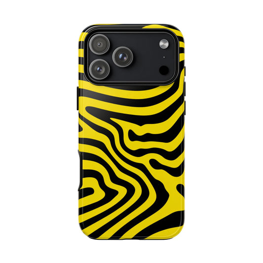 Robuste Handyhülle mit Op-Art-Wellenlinien – psychedelisches gelb-schwarzes Groovy-Muster für iPhone, Samsung Galaxy & Google Pixel