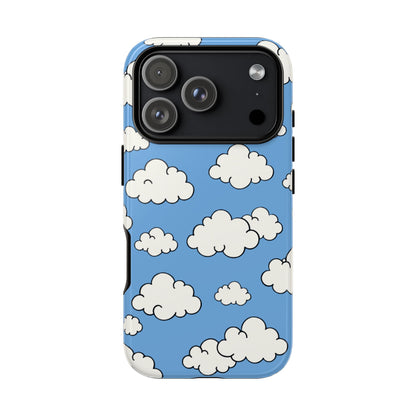 Minimalist cloud pattern protective case with cute white clouds on blue background
