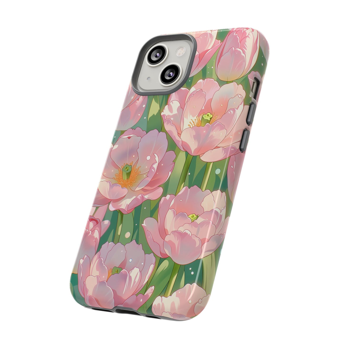 Floral Tulip Tough Phone Case - Pink Spring Blossom Watercolor Pattern Cover for iPhone, Samsung Galaxy & Google Pixel