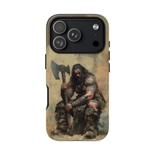 Viking Axe Warrior phone case with battle-worn Norse design
