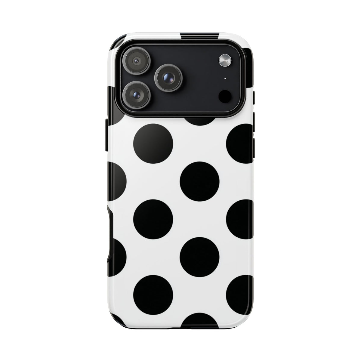 Étui de téléphone blanc à pois noirs — Coque de protection résistante pour iPhone, Samsung Galaxy et Google Pixel