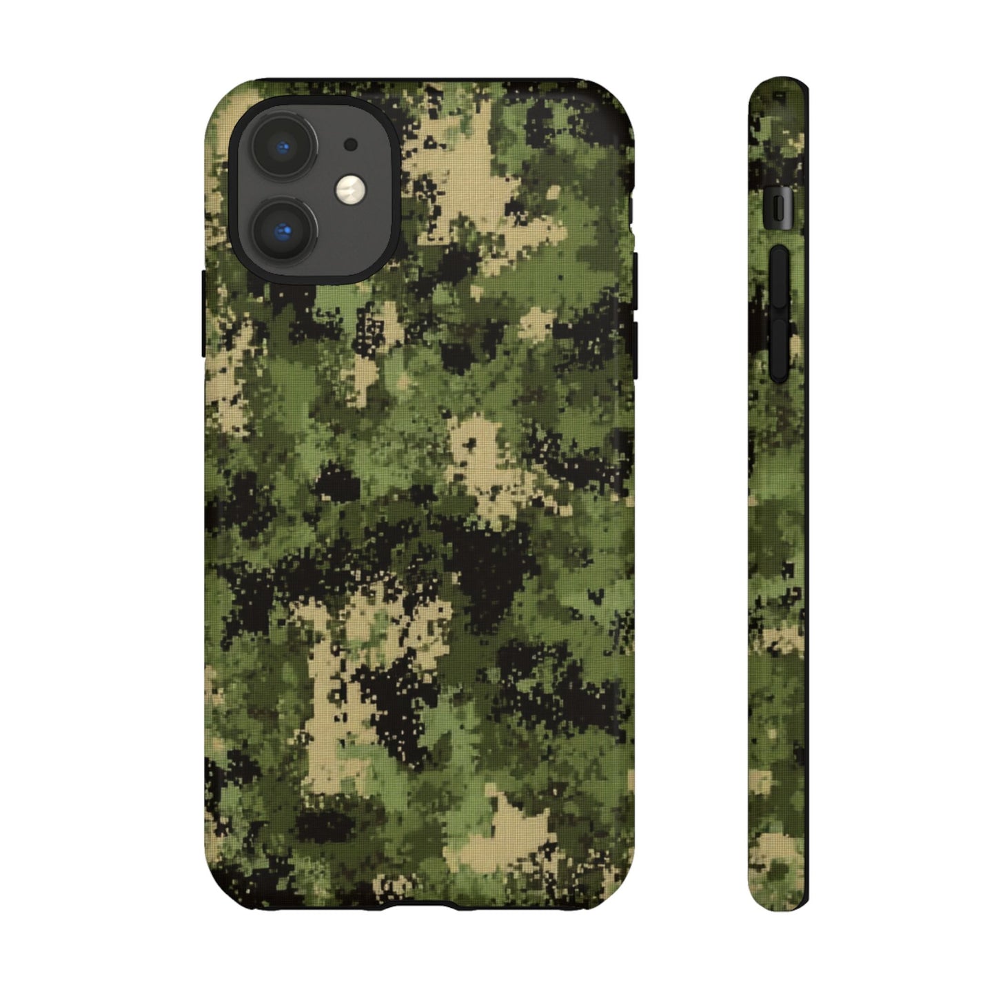 Camouflage tough phone case back view – impact-resistant green camo cover with slim profile
