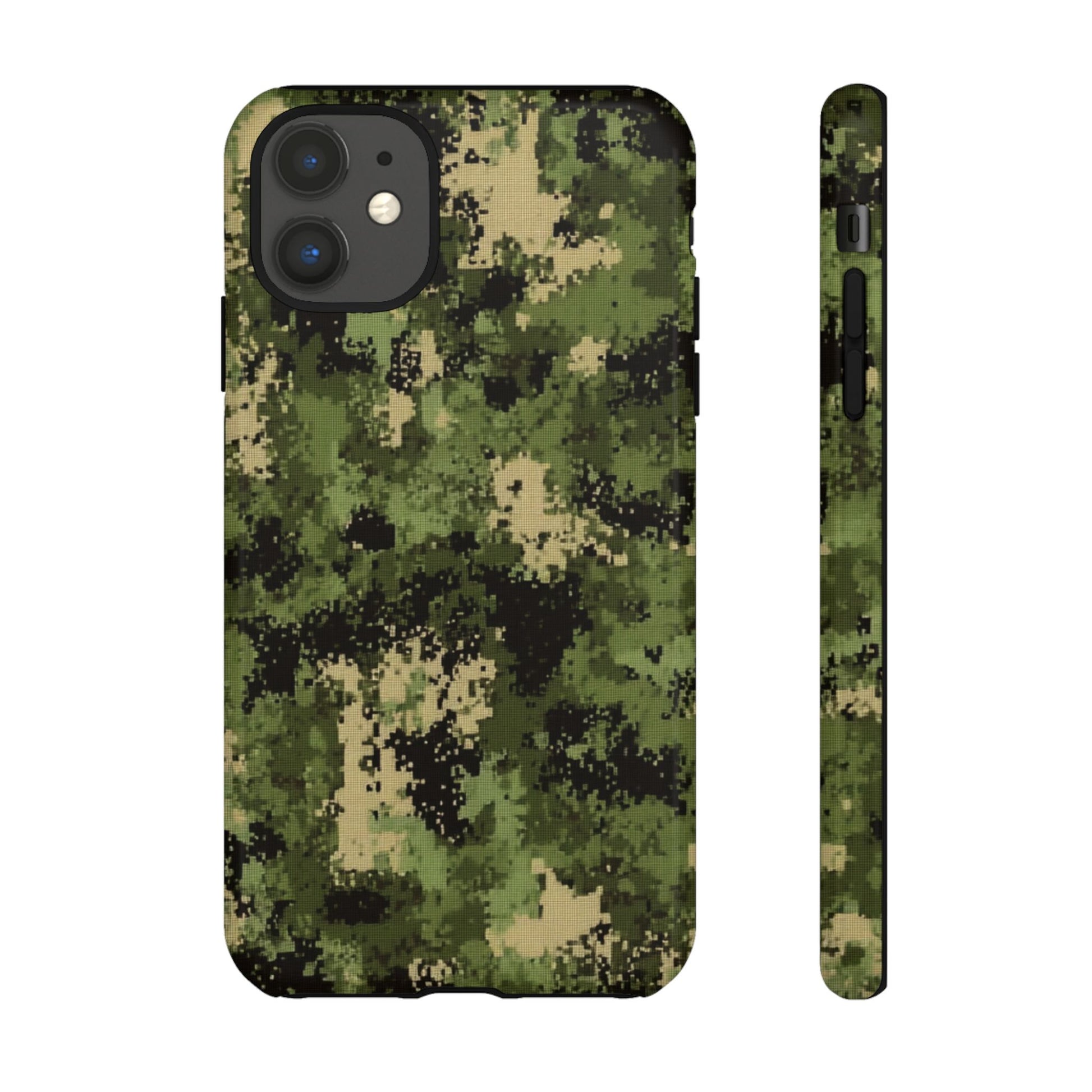 Camouflage tough phone case back view – impact-resistant green camo cover with slim profile
