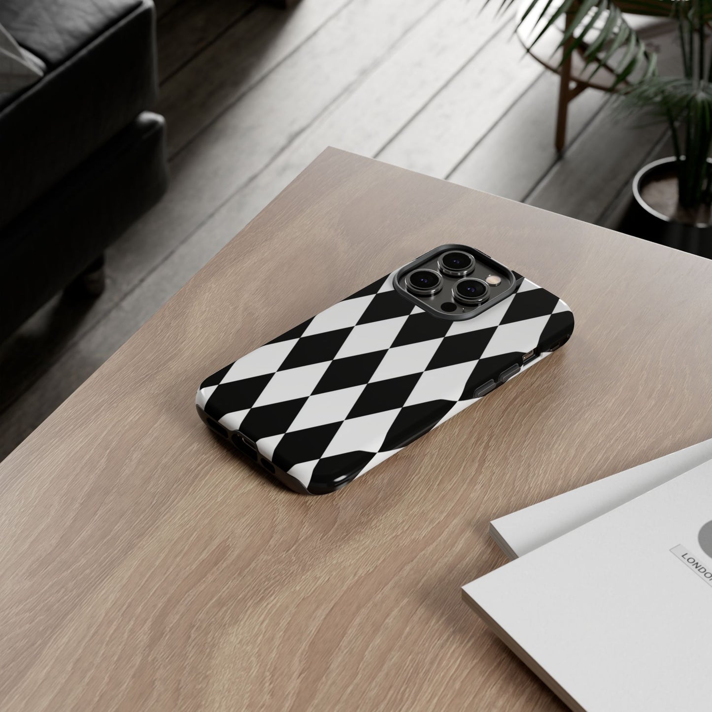 Handyhülle "Schwarz-Weißes Harlekin-Rautenmuster" für iPhone, Samsung Galaxy & Google Pixel