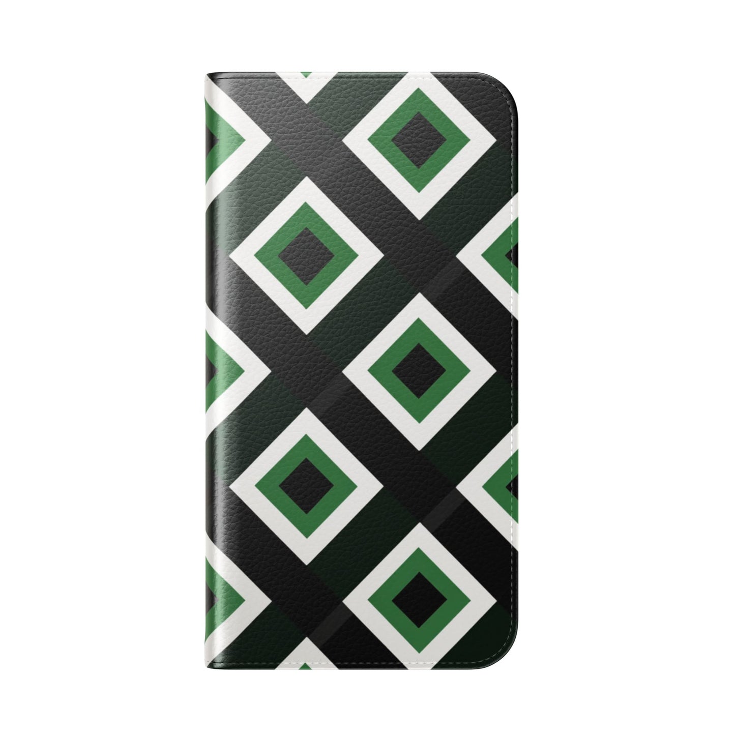 Green Diamond Geometric Flip Phone Case - Wallet Folio with Card Slots for iPhone, Samsung Galaxy & Google Pixel