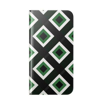 Green Diamond Geometric Flip Phone Case - Wallet Folio with Card Slots for iPhone, Samsung Galaxy & Google Pixel